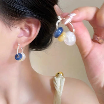 DAIIIBABYYY  -  Colorful Beaded Hoop Earrings for Women Girls Y2K Candy Colored Circular Earrings Creative Design Korean Style Fashion Jewelry